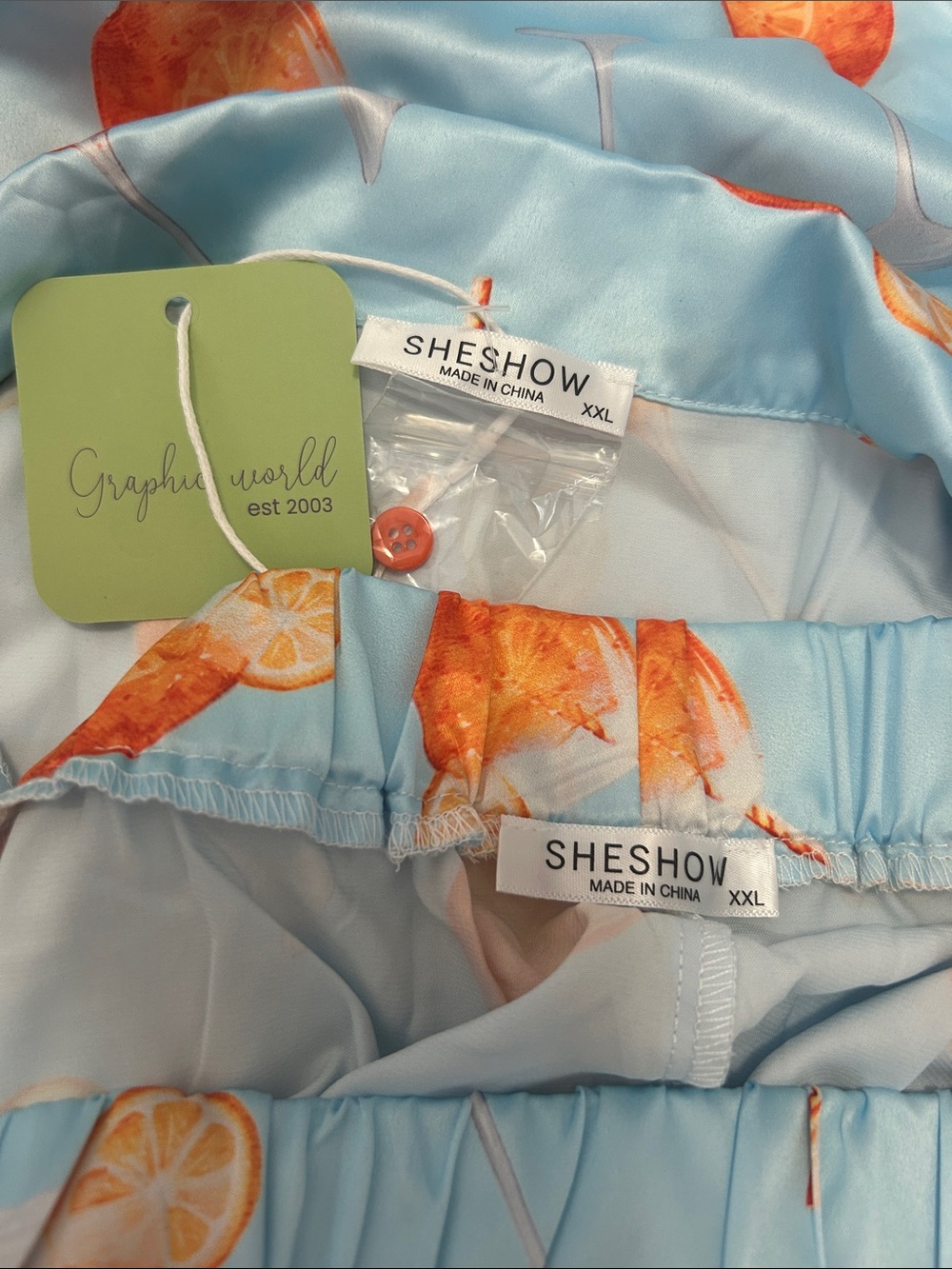 Sheshow Aperol Spritz Blue Satin Pajama Set - Picture 8 of 9